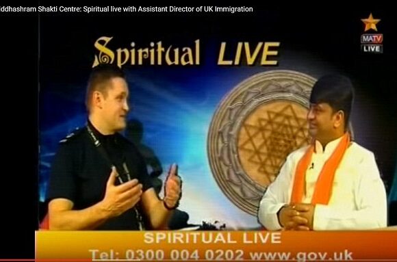 Immigration Assistant Director -Home Office  Mr.  Richard Lederle explains the measures on TV show with HH Shri Rajrajeshwar Guruji.