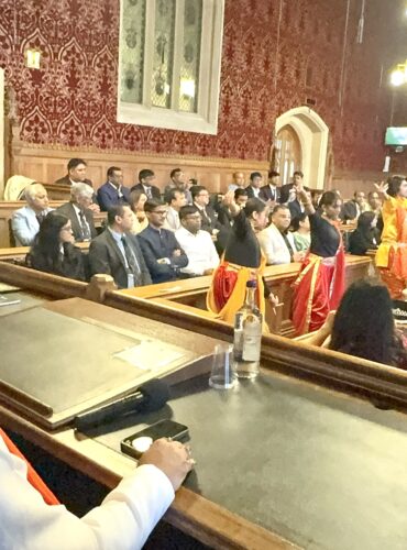 diverse and vibrant group at British Parliament with HH Shri Rajrajeshwar Guruji.