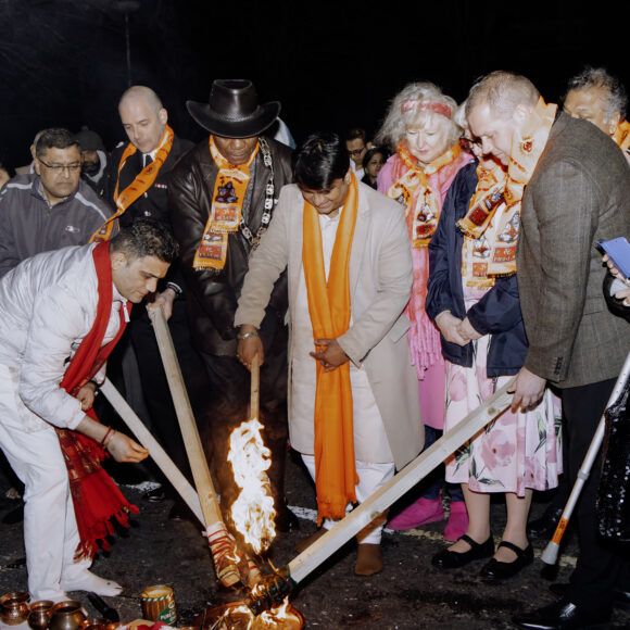 Hosts the Grand Holika Dahan Celebrations at Siddhashram in Harrow, London.