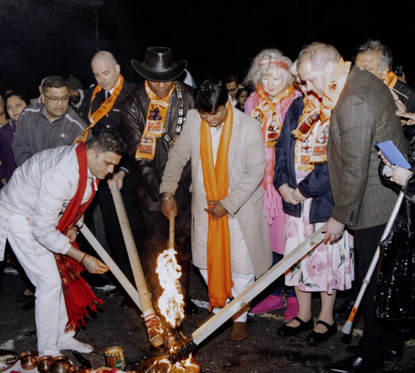 Hosts the Grand Holika Dahan Celebrations at Siddhashram in Harrow, London.