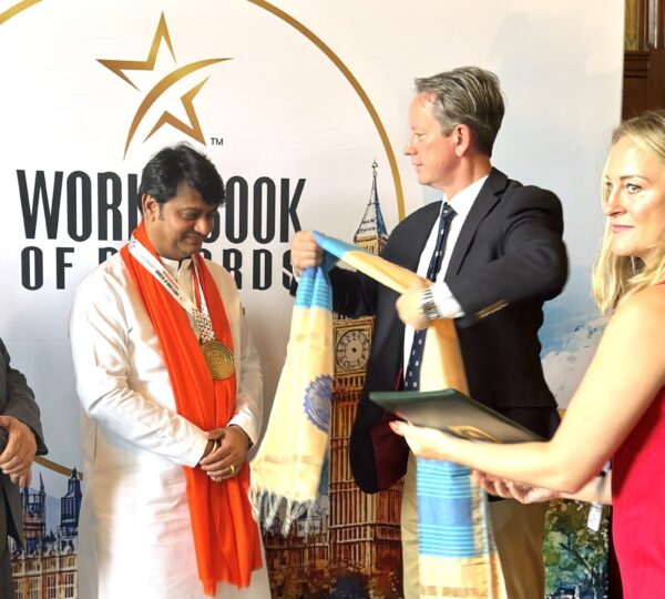 10th Summit of WBR, where HH Shri R Guruji was honoured by Shadow Minister Gareth Bacon MP at the British Parliament.