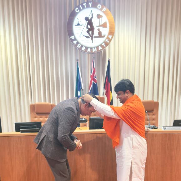 Guruji was awarded a Recognition Certificate by Councillor Sameer Ji in Sydney.