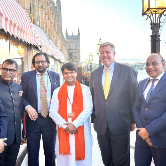 Faith Leader H.H. Shri Rajrajeshwar Guruji participates in the Global Prestige Awards held at the House of Lords in London.